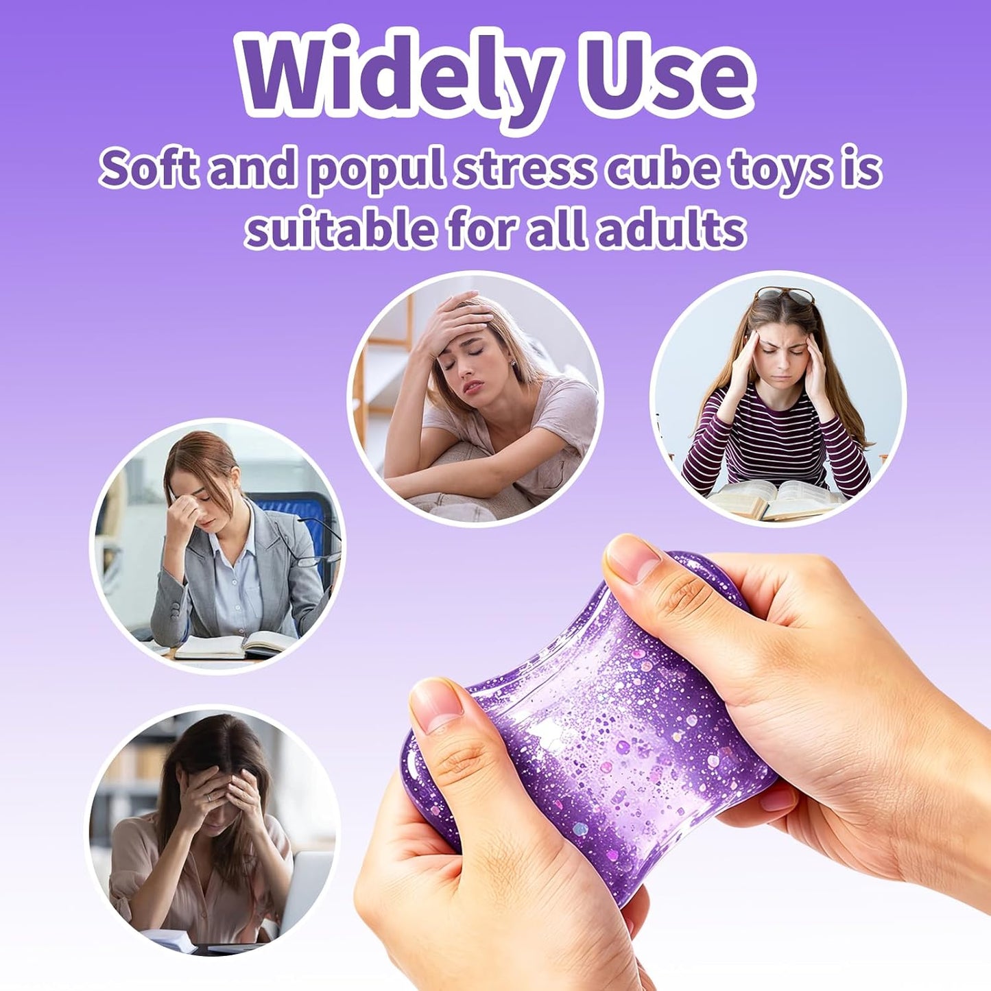 Stress Balls Fidget Toys, Stress Cube Slow Rising, Square Shape Squeeze Toys for Adults, Classroom Prizes, Christmas, Party Favors, Stocking Stuffers (Purple)