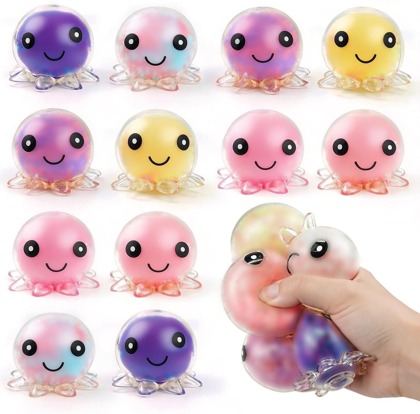 12 Pack Octopus Stress Fidget Toy for Adults, Cute Animals Squeeze Toys Stress Balls, Desktop Office Sensory Toys for Birthday Party Gifts (Random Colors)