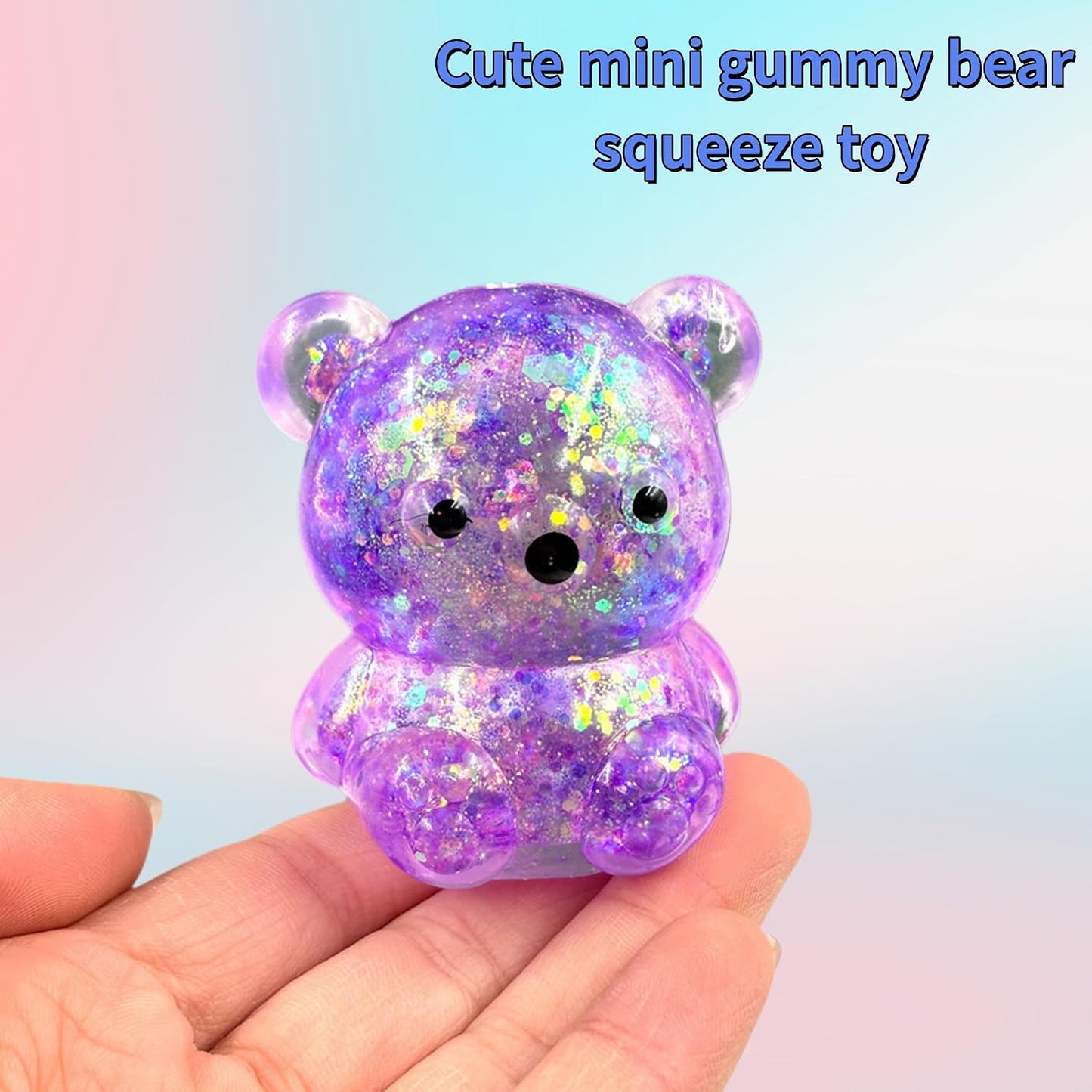 4PCS Transparent Glitter Sugar Bear Squishy Toys, Slow Rising TPR Gummy Bear Stress Relief Fidget Balls, Sensory Calming & Anxiety Relief Office Supplies for All Ages Party Favors