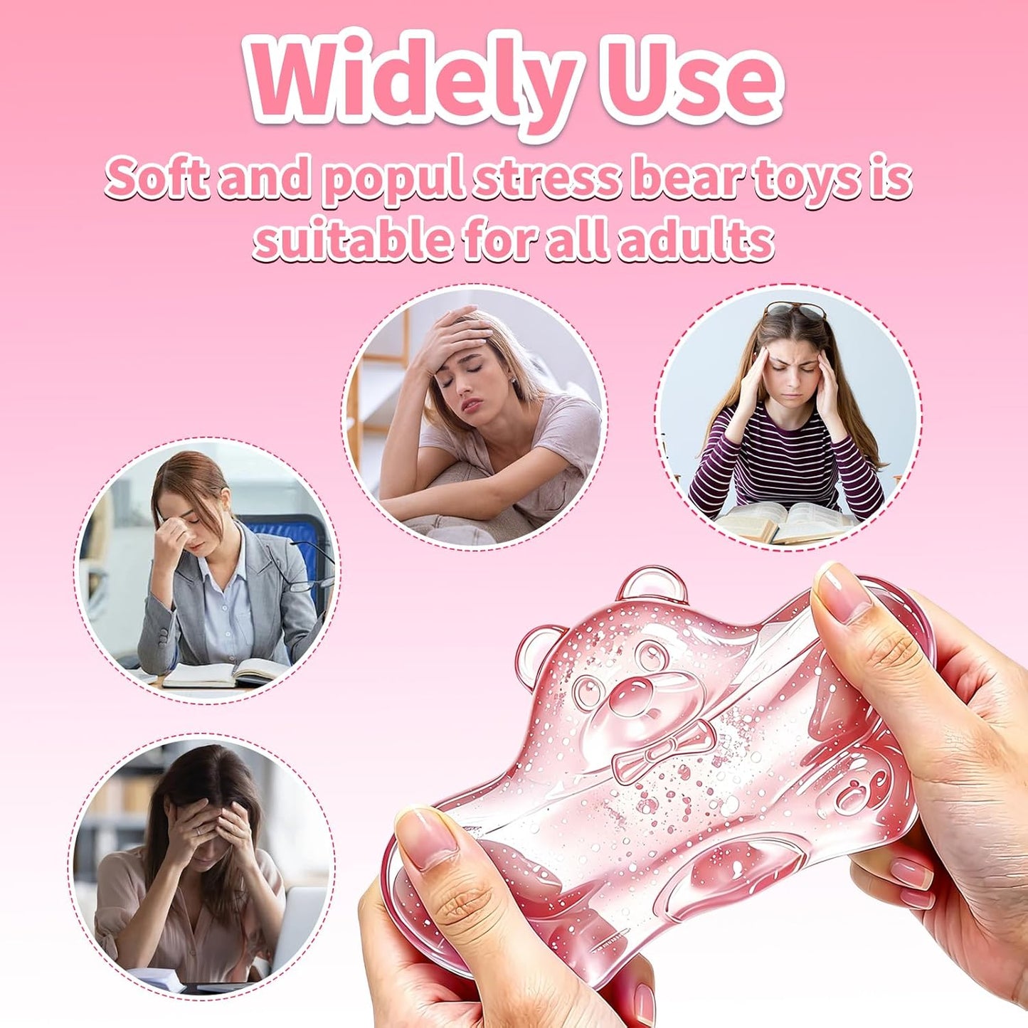 Stress Bear Fidget Toys, Stress Ball Slow Rising, Squeeze Toys for Adults, Classroom Prizes, Christmas, Party Favors, Stocking Stuffers (Pink)