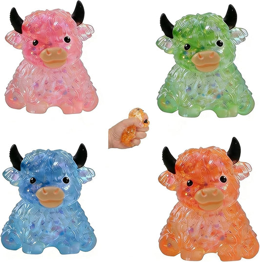 4PCS Glitter Highland Cow Fidget Squishies - Ultra-Soft Slow Rising Stress Relief Toys, Cute Desk Decor for Cow Lovers Adults | Easter Basket Stuffers Party Favors