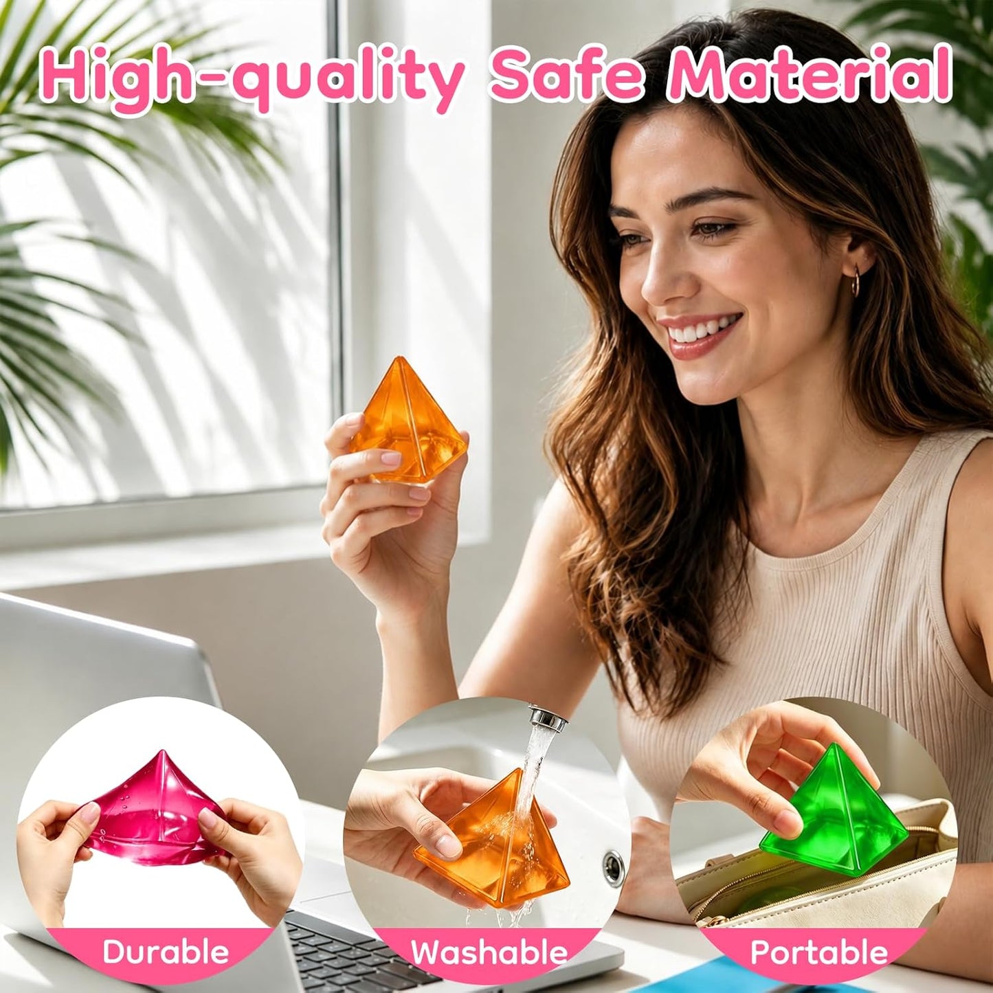 Pyramid Squishy Fidget Toys, Triangle Slow Rising Squishy Toys, Soft Sensory Stress Balls for Adults Anxiety Relief Party Favors Birthday Gift (Orange)