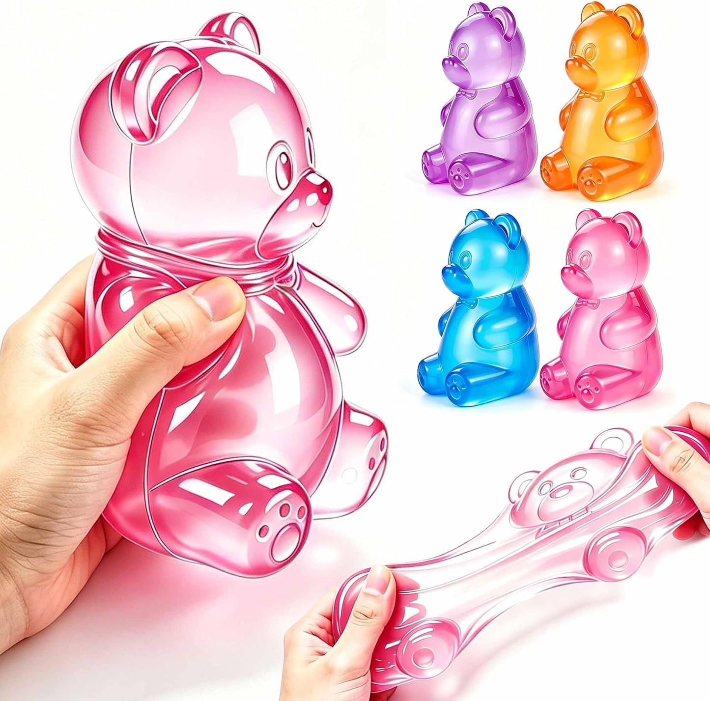 Gummy Bear Squishies Toys, Stress Bear Squeeze Toys (4 Pcs Pink) | Stress Balls Birthday Gifts Halloween Party Favors