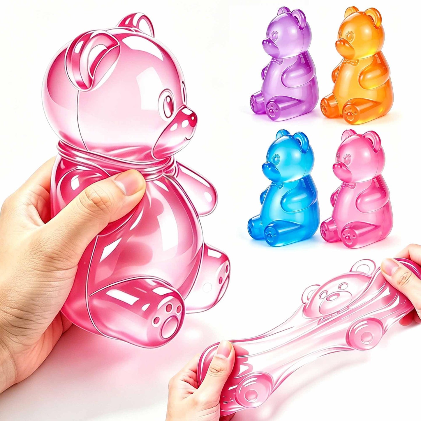 Gummy Bear Squishies Toys, Stress Bear Squeeze Toys (4 Pcs Pink) | Stress Balls Birthday Gifts Halloween Party Favors