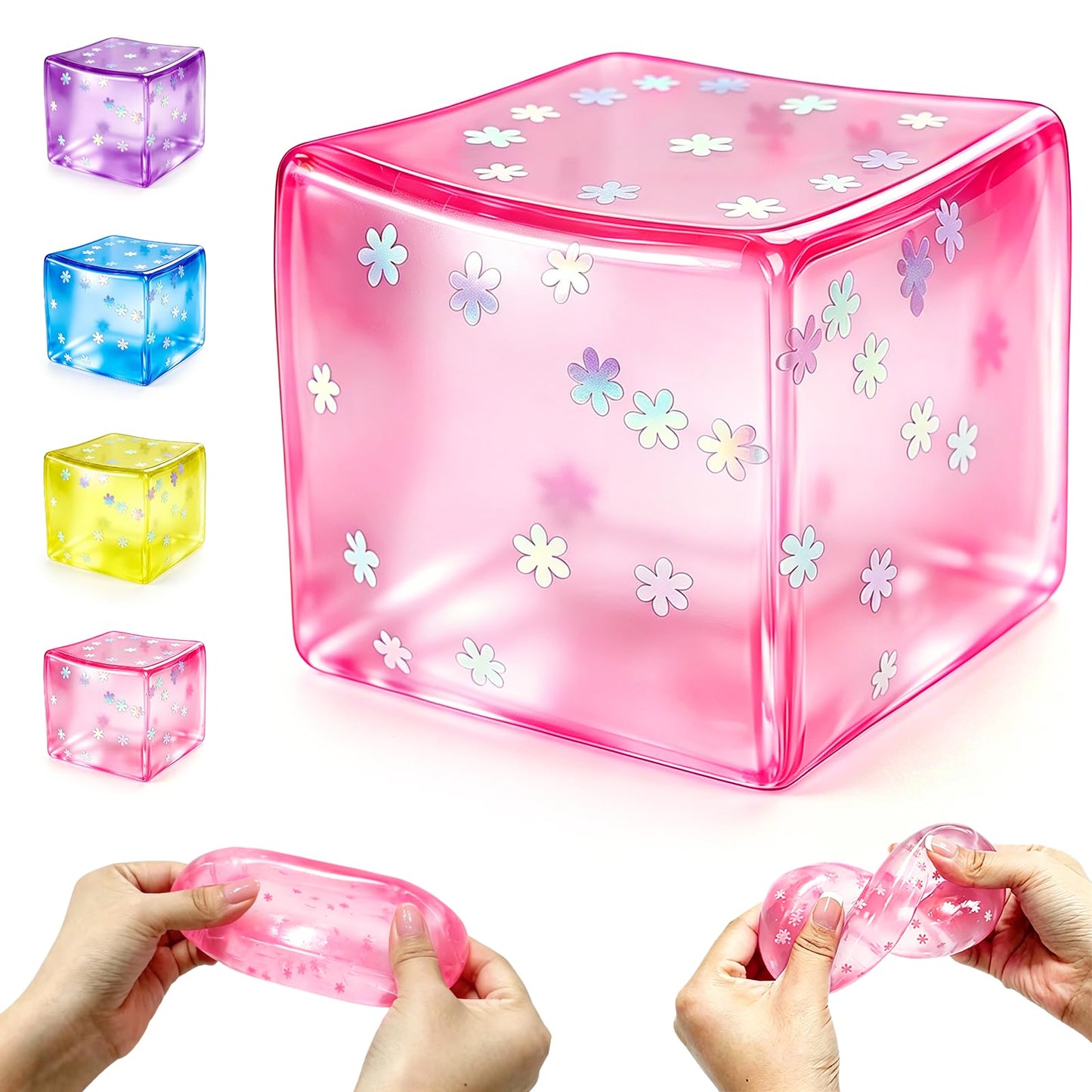 Ice Cube Squishy, Fidget Toy Stress Cube with Snowflakes, Slow Rise Sensory Toys, Squishy Cube for Kids Adults Party Favors Birthday Gift (Purple)