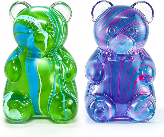 2 Pcs Gummy Bear Squishy Fidget, Squeeze Stress Balls for Anxiety Relief, Maltose Filled Fidget Toys for Adults, Party Favors, Birthday Gifts, Classroom Prizes & Goodie Bag Fillers (Blue&Purple)
