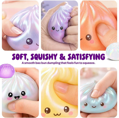 4PCS Dumpling Squishy Toy, Cute Stretchable Dumpling Squishy with Food Steaming Box