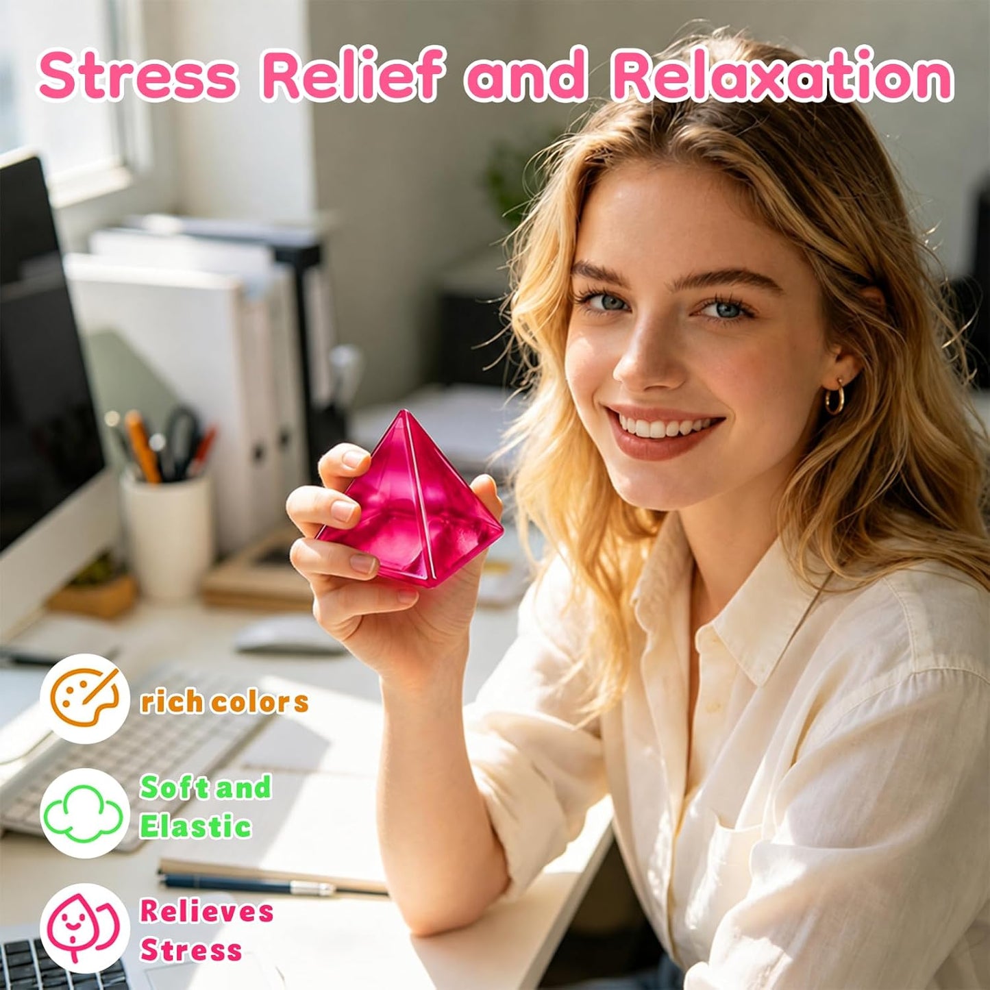 Pyramid Squishy Fidget Toys, Triangle Slow Rising Squishy Toys, Soft Sensory Stress Balls for Adults Anxiety Relief Party Favors Birthday Gift (Orange)