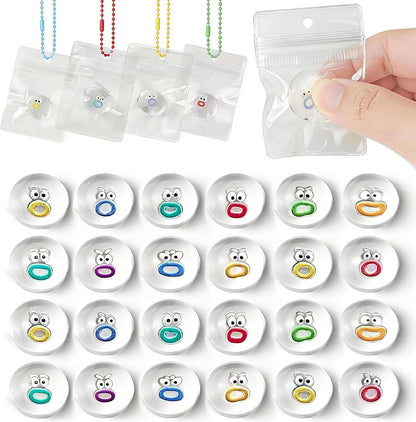 24 Packs Mini Squishies Expression Squeeze Fidget Toys with 24 Keychains, Sticky Cute Mini Fidgets Squishy Toys Stress Reliever Toys, Pinata Fillers Easter Basket Stuffers Party Favors (Transparent)