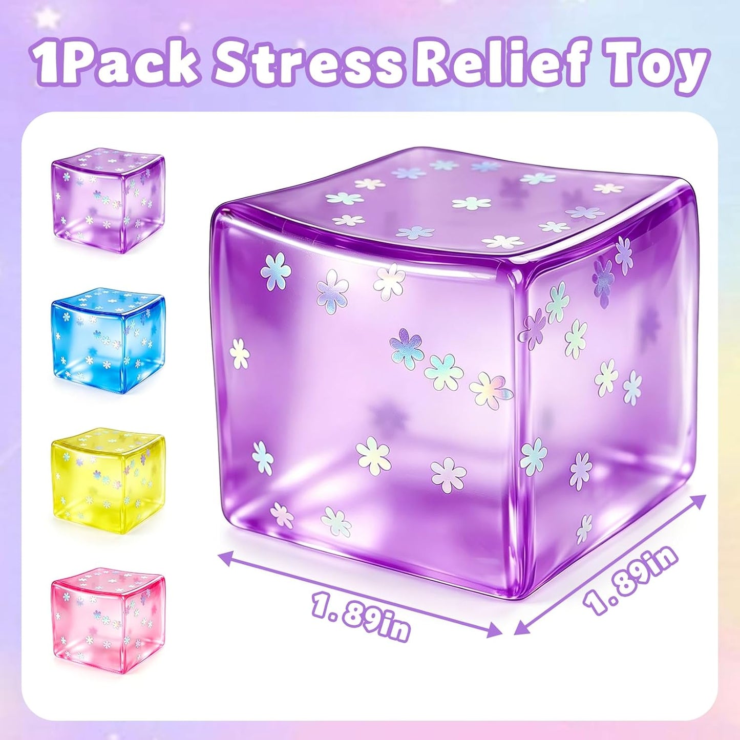 Ice Cube Squishy, Fidget Toy Stress Cube with Snowflakes, Slow Rise Sensory Toys, Squishy Cube for Kids Adults Party Favors Birthday Gift (Purple)