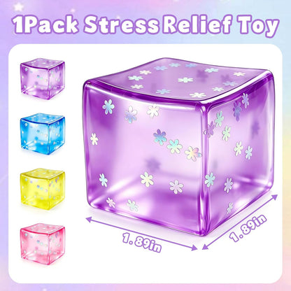 Ice Cube Squishy, Fidget Toy Stress Cube with Snowflakes, Slow Rise Sensory Toys, Squishy Cube for Kids Adults Party Favors Birthday Gift (Purple)