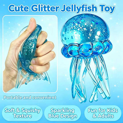 Jellyfish Squishy Toy, Glitter Jellyfish Squishy Squeeze Toy, Soft Slow Rise Squish Sensory Fidget Toy for Relaxing Hand Play, Cute Jelly Fish Squishy for Kids and Adults(Blue)