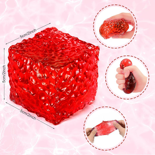 Honeycomb Ice Cube Squishy – Textured Stress Relief Cube, Soft Sensory Fidget for Anxiety Relief & Focus, Portable Red Ice Cube Squeeze for Adults, Office & Desk Calming (Red)