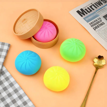 4PCS Dumplings Squishy, 2.56in Squishy Dumpling Mystery Steamer, Fidget Toys Adults & Teens, Sensory Stress Ball Squeeze Toys for Stress Relief, with Food Steamer Stretchy, Desk Toys, Classroom Prizes