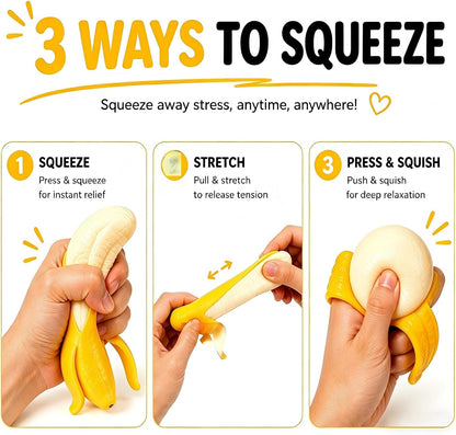 2Pcs Squishies Banana Squishies Squeeze Toys, Banana Squishies for Stress Relief Stres, Simulation Bananas Fruit Fidget Toys, Suitable for Halloween, Birthday Gifts, Suitable Ages 18 Up