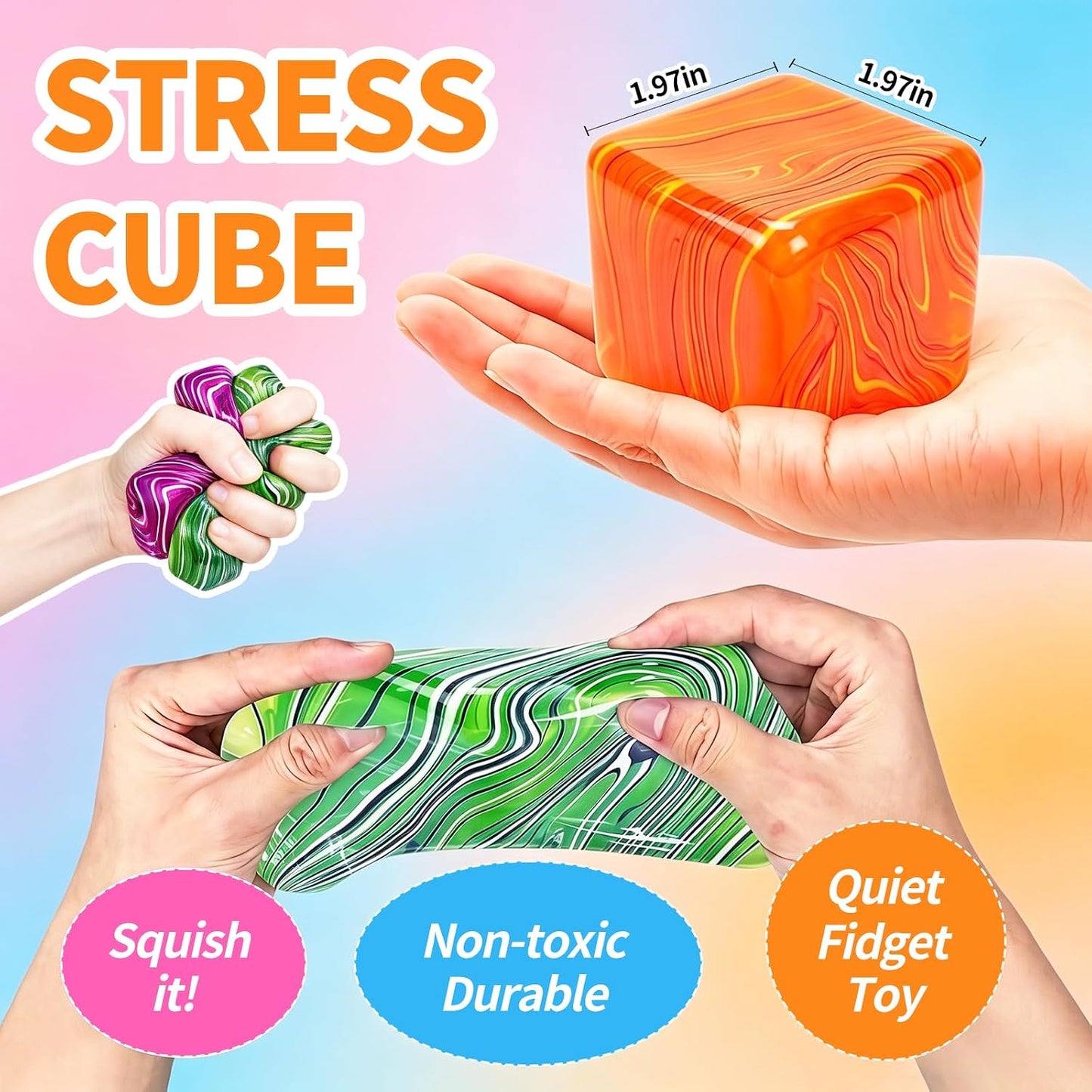 4 Pack Squishy Fidget Toys Stress Cube Bulk, Squishies Slow Rising Stress Balls for Adults, Sensory Fidget Toys for Anxiety Relief, Small Squishy Toys for , Halloween Party Favors