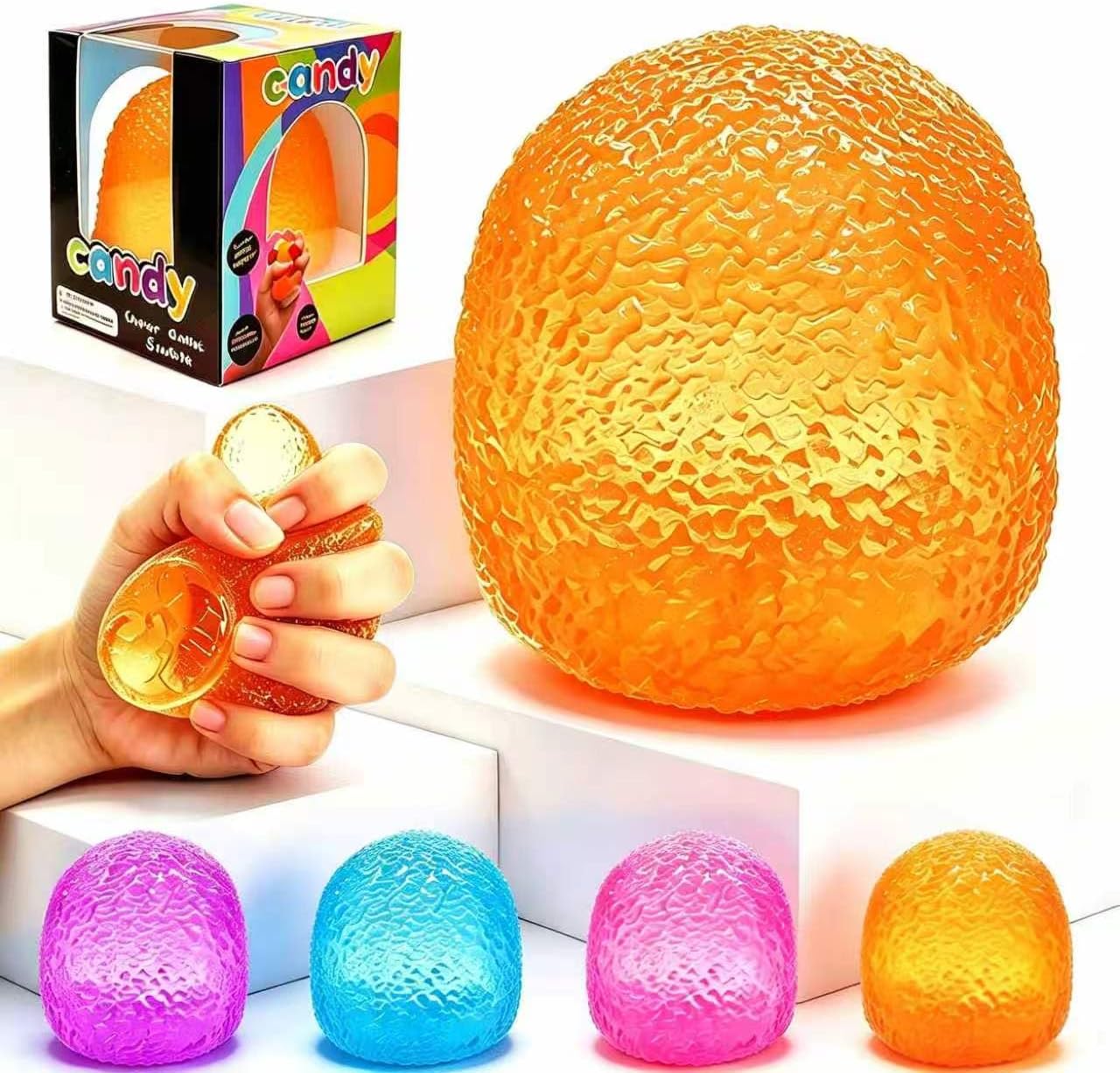 Stress Balls-Gumdrop Squishies Toys, Super Solid Squeeze Ball (Orange) | Sensory for Stress Relief Toys, Birthday, Halloween Party Favors