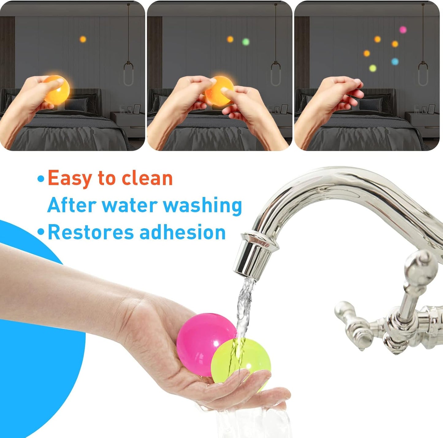 4 Pcs Sticky Balls Ceiling Glow in The Dark Fidget Toys, Night Stress Balls for Adults Fluorescent Sticky Wall Balls, Luminous Balls Jumping Fun Decompression for Kids
