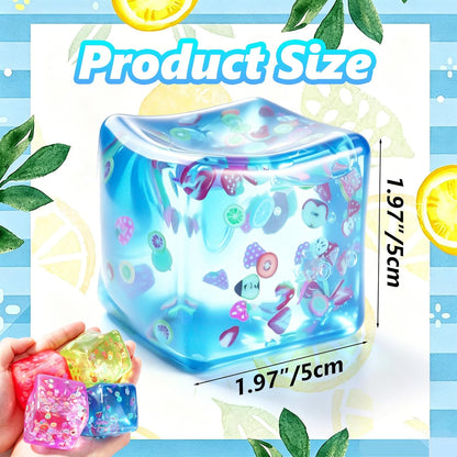 4Pack Stress Balls Fidget Toys, Fruit Ice Cube Squishies Toys, Square Squeeze Toys, Slow Rising Squishies Stress Balls for Anxiety & Stress Relief, Halloween, Christmas, Suitable for Ages 18 up