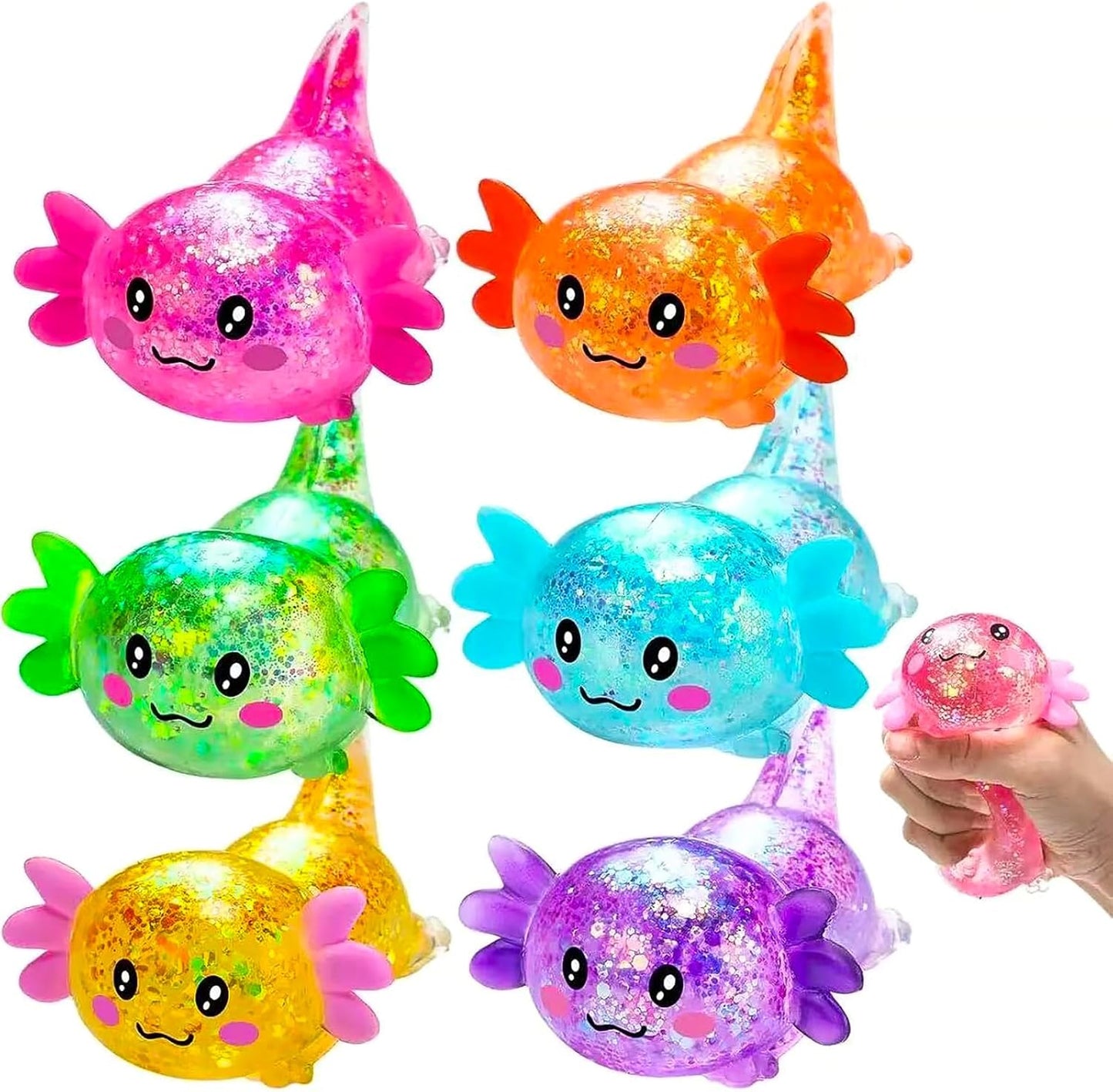 6 Pcs Axolotl Squeeze Stress Balls, Fidget Sensory Anxiety Relief, Party Favors, Birthday Gifts, Classroom Prizes, Bulk Goodie Bag Fillers