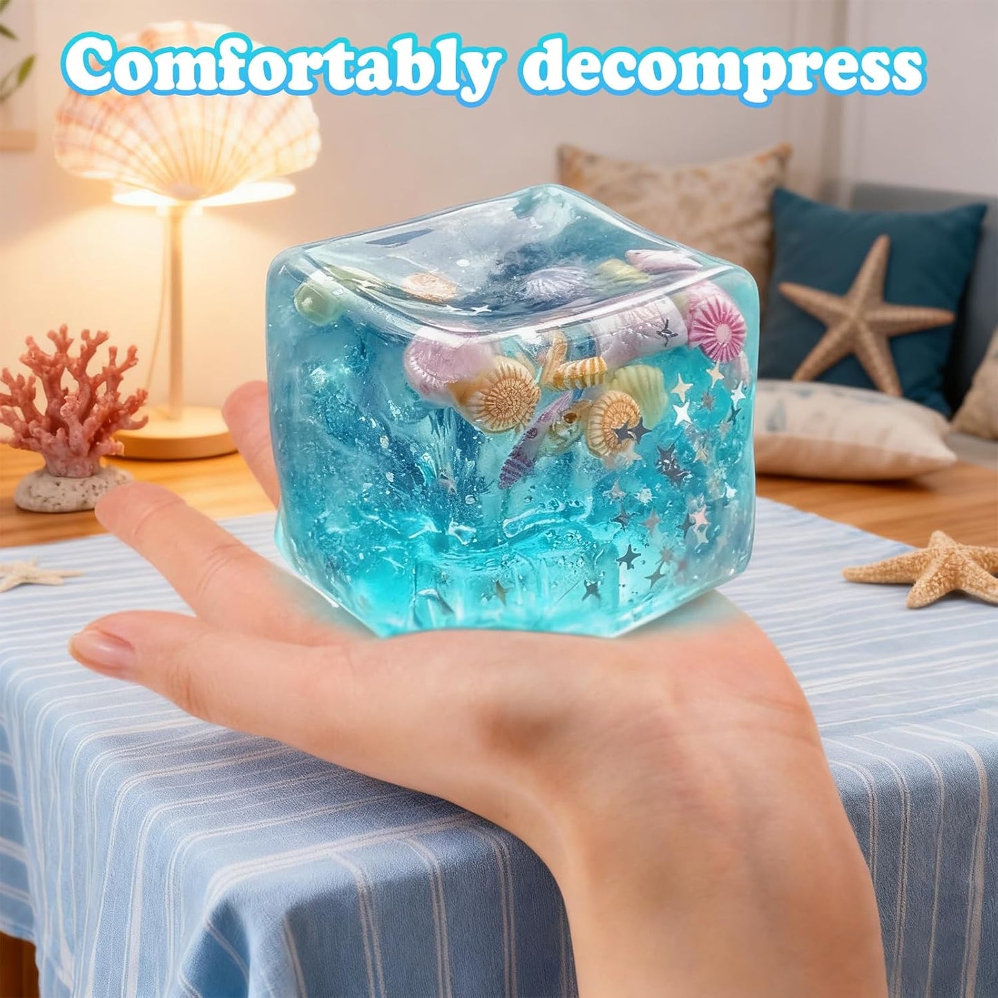 Stress Balls Fidget Toys, 2026 New Squeeze Ice Cube Marine Style Shells, Soft Slow Rise Stress Relief Toys for Adults Teenage Classroom Prizes