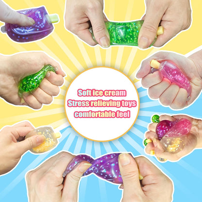 12 Pcs Popsicle Squeeze Fidgets Squishies Set, Ice Cube Stress Relief, Stress Relief Birthday Christmas Halloween Gifts for Adults