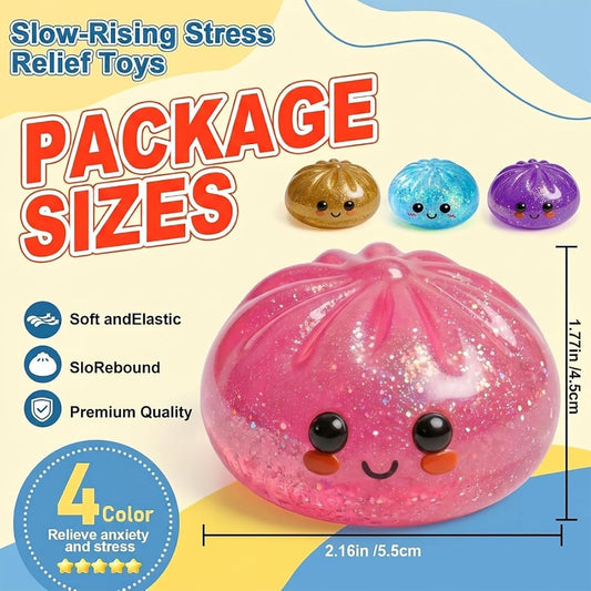 4PCS Dumpling Squishy Toy, Cute Stretchable Dumpling Squishy with Food Steaming Box