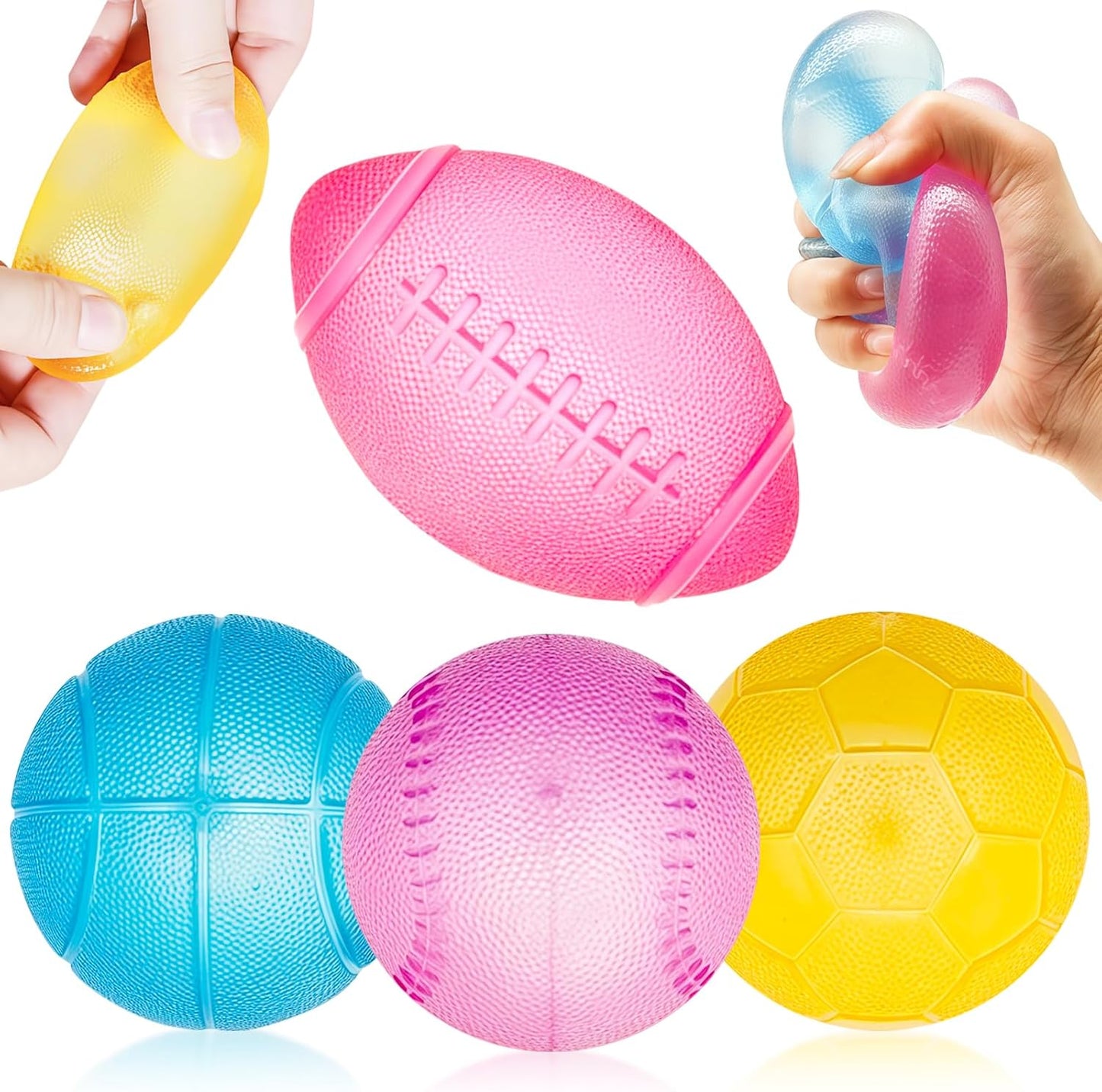 4 Pcs Stress Balls Fidget Toys, Sports Ball Stress Relief Toys, Football Basketball Baseball Rugby, Squeeze Balls for Party Favors, Stress Relief Toys for Adult