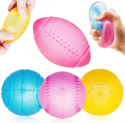 4 Pcs Stress Balls Fidget Toys, Sports Ball Stress Relief Toys, Football Basketball Baseball Rugby, Squeeze Balls for Party Favors, Stress Relief Toys for Adult
