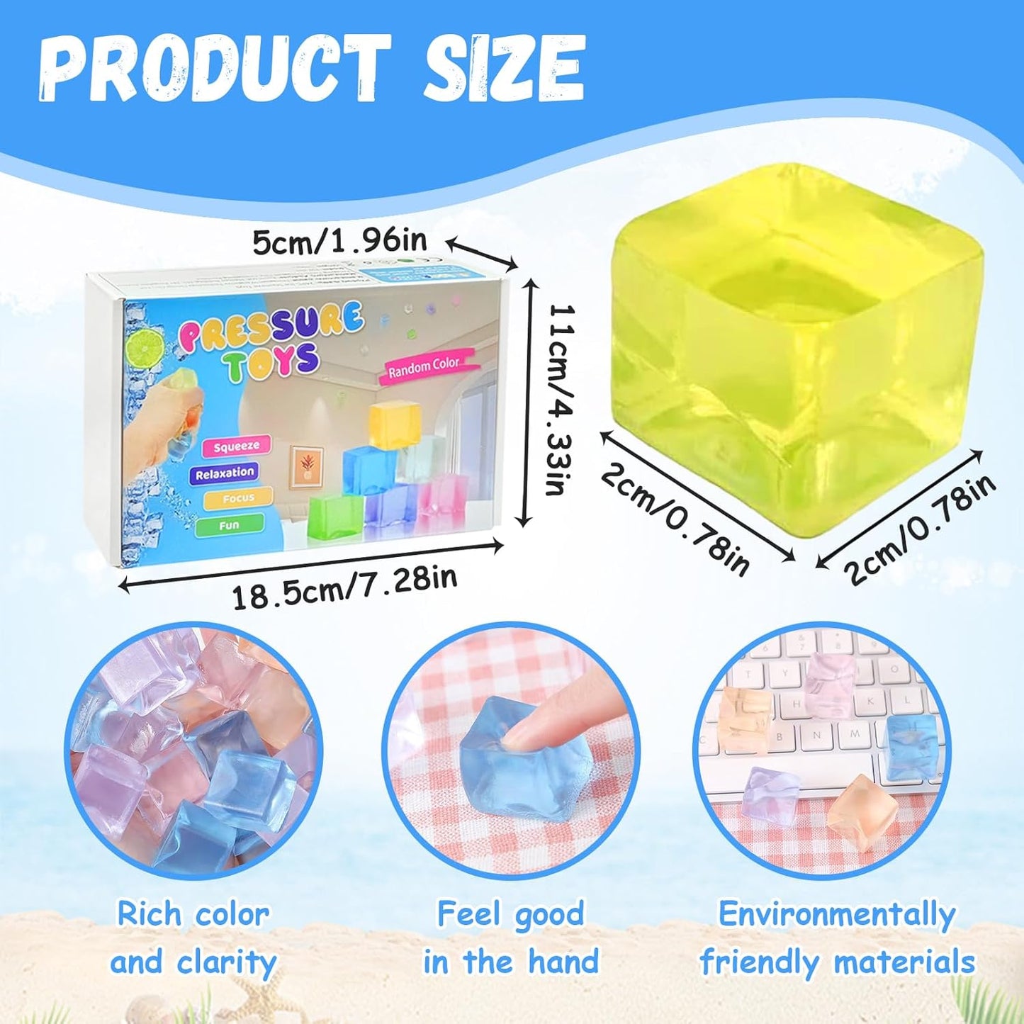 24Pcs Stress Balls Fidget Toys Adults, Ice Cube Squeeze Toys - Square Squeeze Ball Sensory Toys, Squeeze Toys - Small, Stress Balls for Adults, Easter, Christmas, Party Favors, Stocking Stuffers