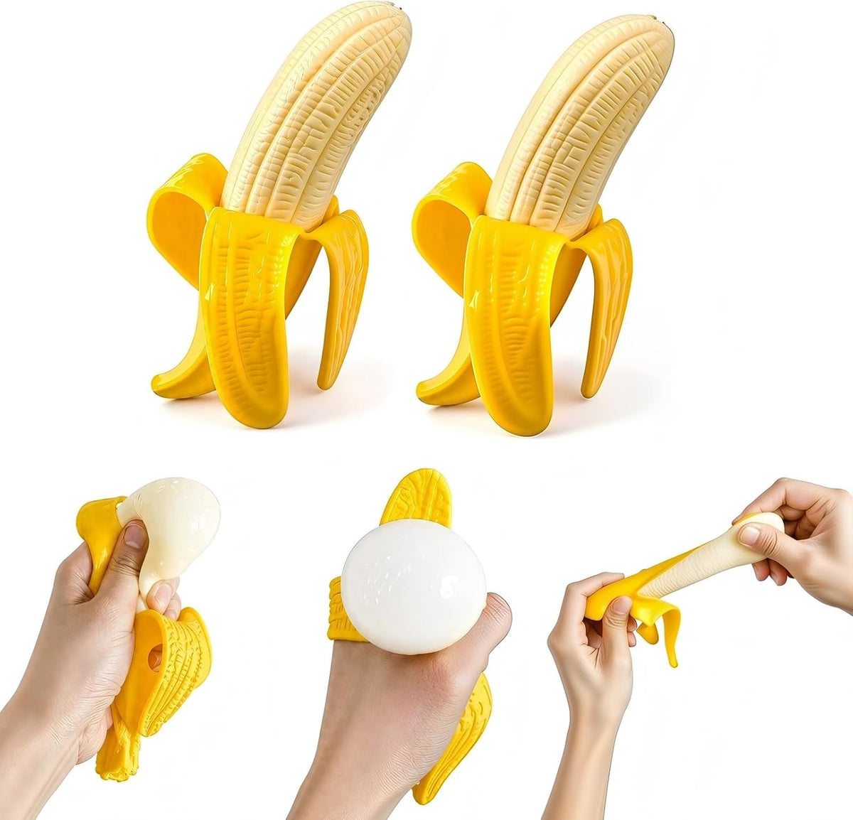 2Pcs Squishies Banana Squishies Squeeze Toys, Banana Squishies for Stress Relief Stres, Simulation Bananas Fruit Fidget Toys, Suitable for Halloween, Birthday Gifts, Suitable Ages 18 Up