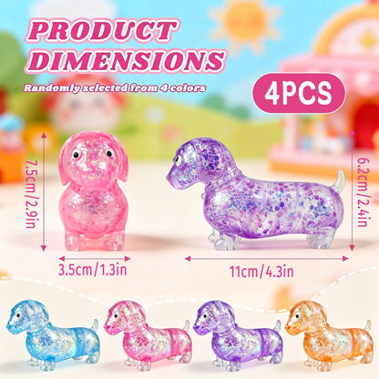 4Pcs Dachshund Squishy, Slow Rising Squishy, Soft Squeeze Stress Relief, Sensory Toys for Teenages with Autism, Ideal for Birthday Gifts, Party Favors, Prizes for Classroom
