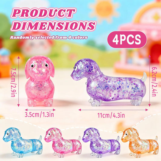 4Pcs Dachshund Squishy, Slow Rising Squishy, Soft Squeeze Stress Relief, Sensory Toys for Teenages with Autism, Ideal for Birthday Gifts, Party Favors, Prizes for Classroom