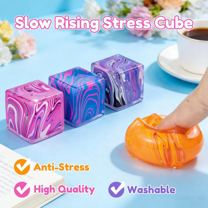 4 Pack Sensory Squeeze Cubes, Soft Stretchy Fidget Toys for Kids and Adults, Stress Reducing Hand Toys for Focus, Calm, and Relaxation, Durable Silicone Stress Relief Toys for Classroom and Office
