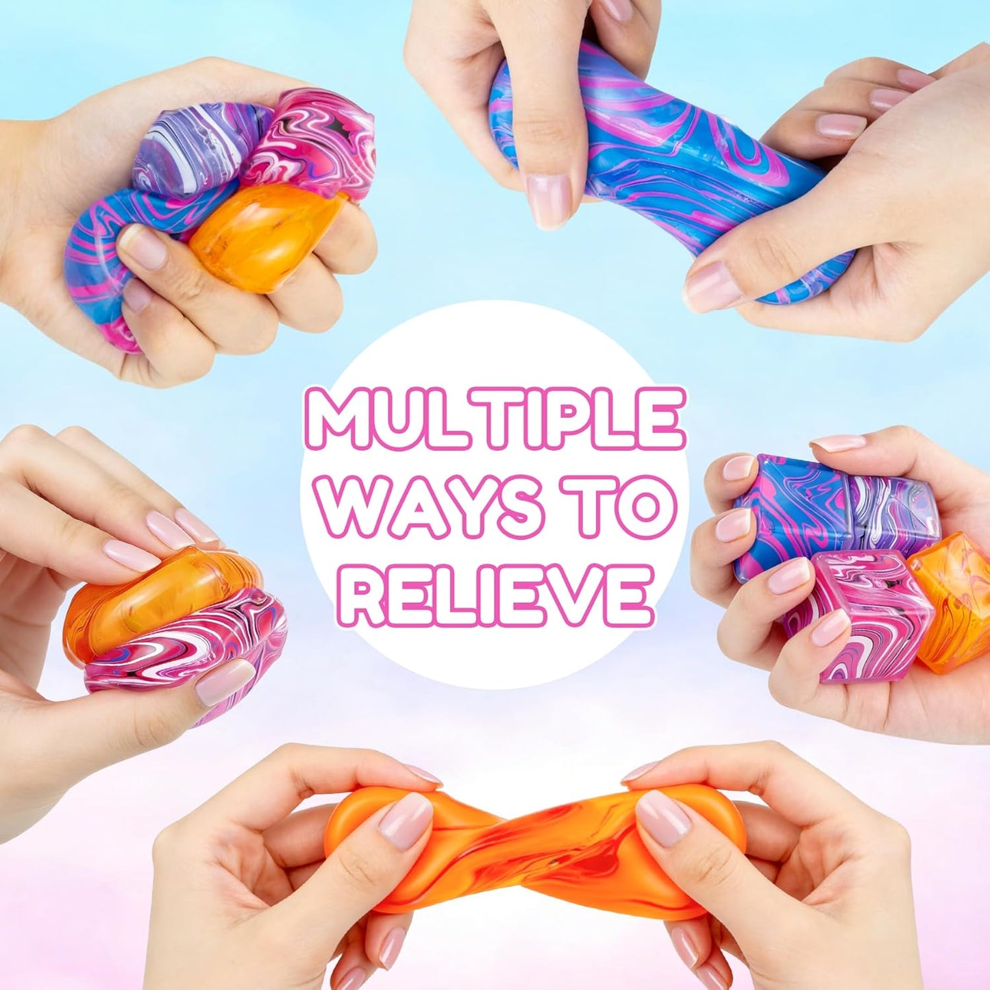 4 Pack Sensory Squeeze Cubes, Soft Stretchy Fidget Toys for Kids and Adults, Stress Reducing Hand Toys for Focus, Calm, and Relaxation, Durable Silicone Stress Relief Toys for Classroom and Office