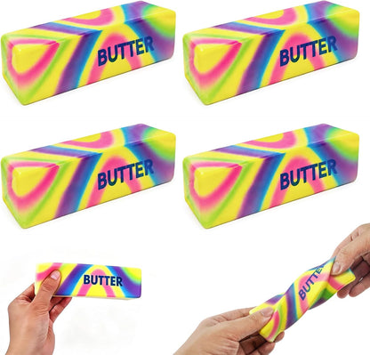 4pcs Colorful Butter Squishies, Soft Butter-Shaped Slow Rising Squishy, Stress Relief Anxiety Relaxation Squeezes, Big Butter Squeeze 4 oz with Milk Aroma, Party Favors and Classroom Prizes