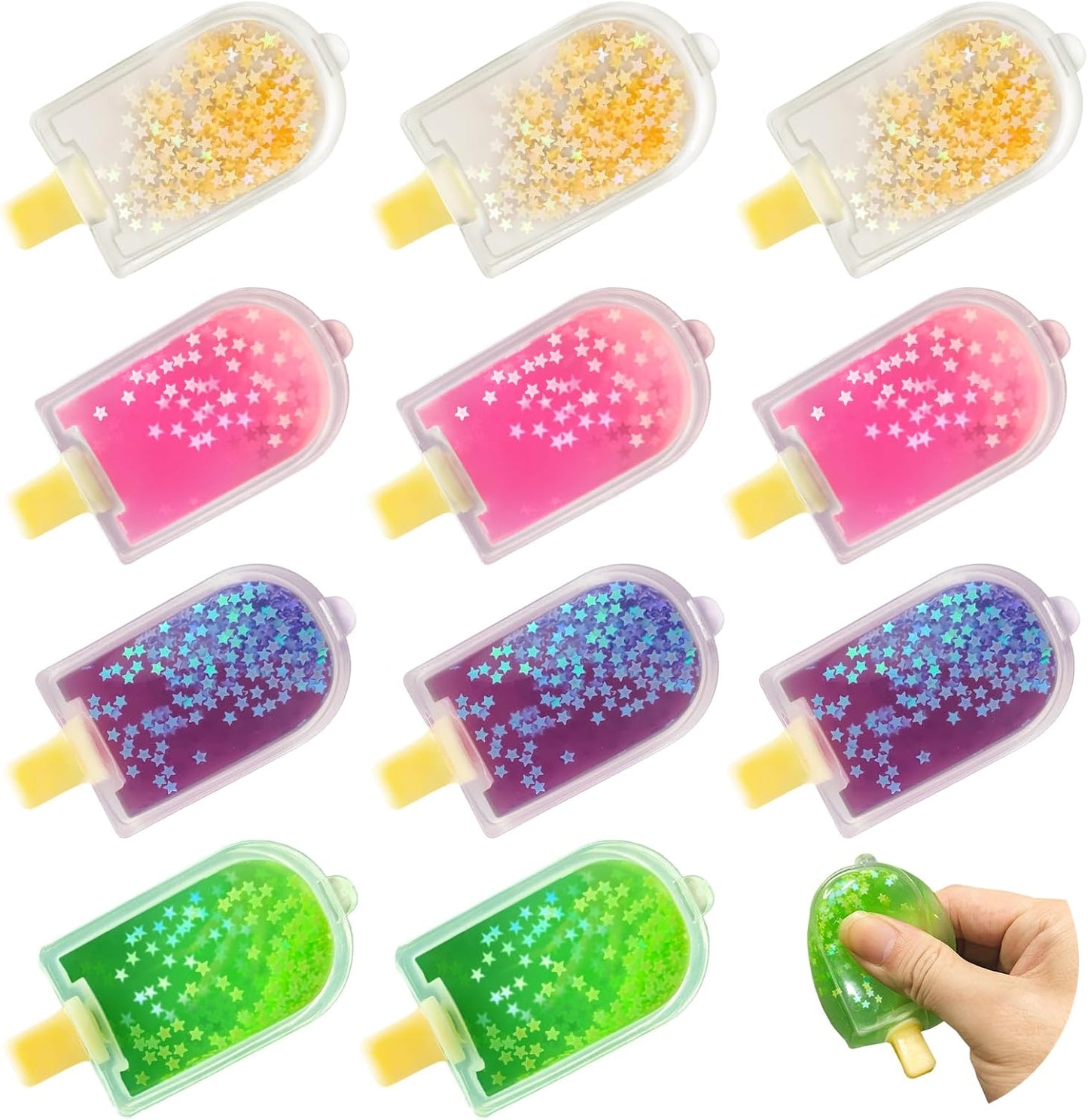 12 Pcs Popsicle Squeeze Fidgets Squishies Set, Ice Cube Stress Relief, Stress Relief Birthday Christmas Halloween Gifts for Adults