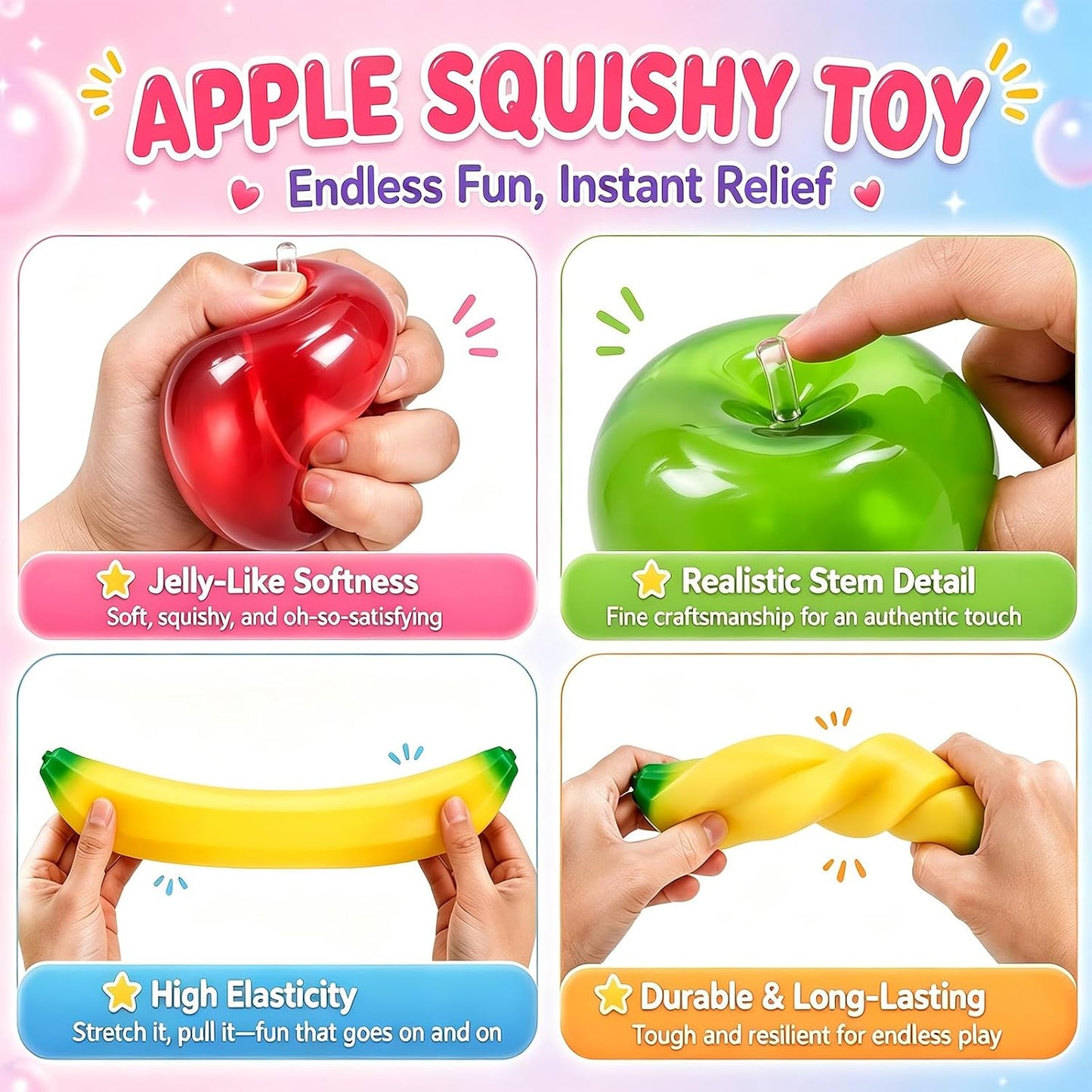 Jumbo Banana Squishies, Banana Apples Squishies Stress Relief Fidget Toy | 45x7cm jumbo, soft rubber, non-sticky, silent squeeze, party birthday gifts