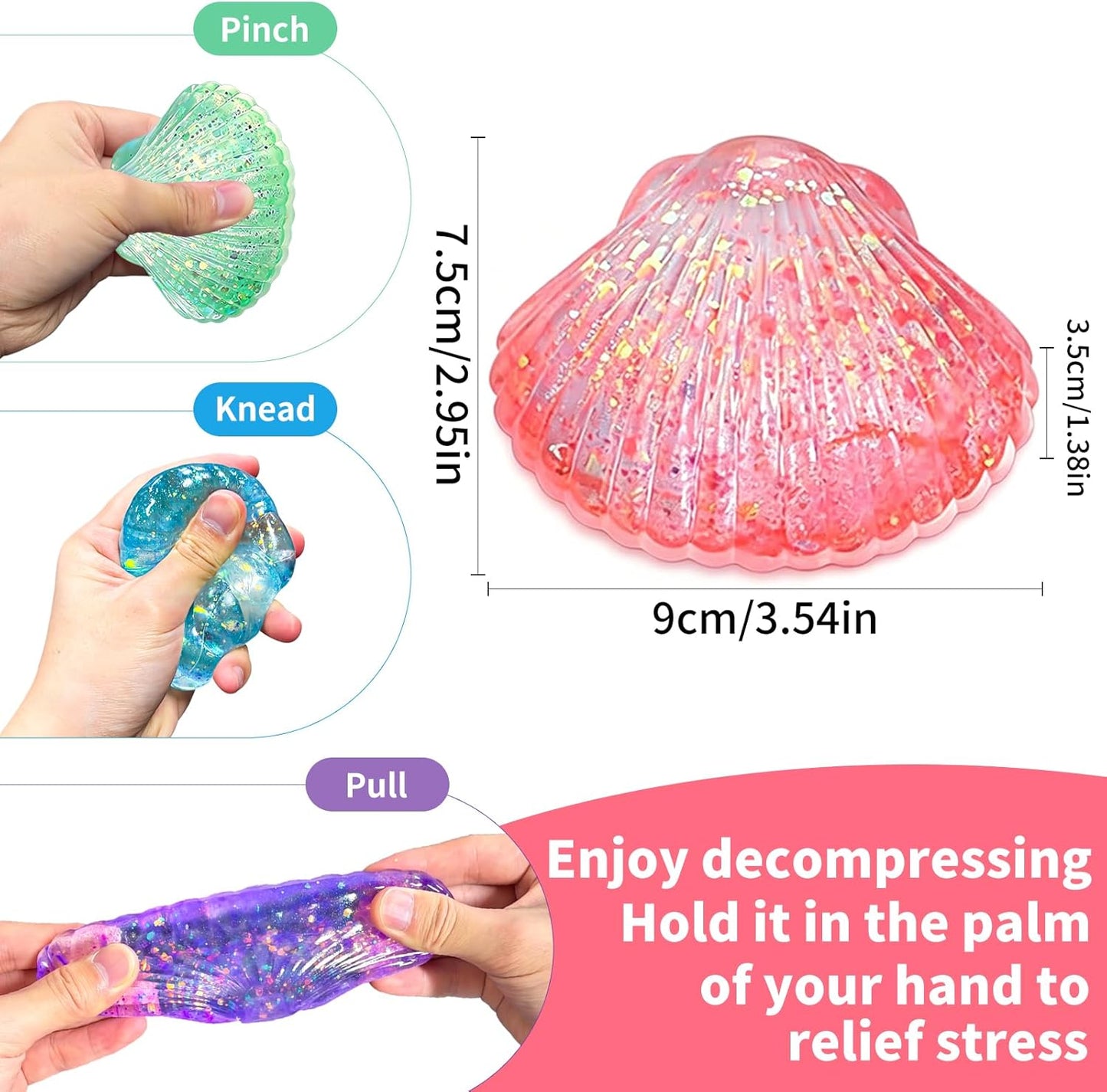 4Pcs Squeeze Toys, Stress Balls, Seashells Fidget Toys Adults, Soft & Elastic, Office and Home, Stress Balls for Adults, Christmas, Party Favors, Stocking Stuffers