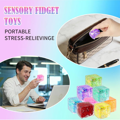 24 Pack Slow Rising Ice Cube Squishy Stress Balls，Stress Cube for Adults Kids , Sensory Fidget Toy for Anxiety Relief, Square Squeeze Toy for Classroom Prizes, Mini Nice Cube Squishy for Party Favors