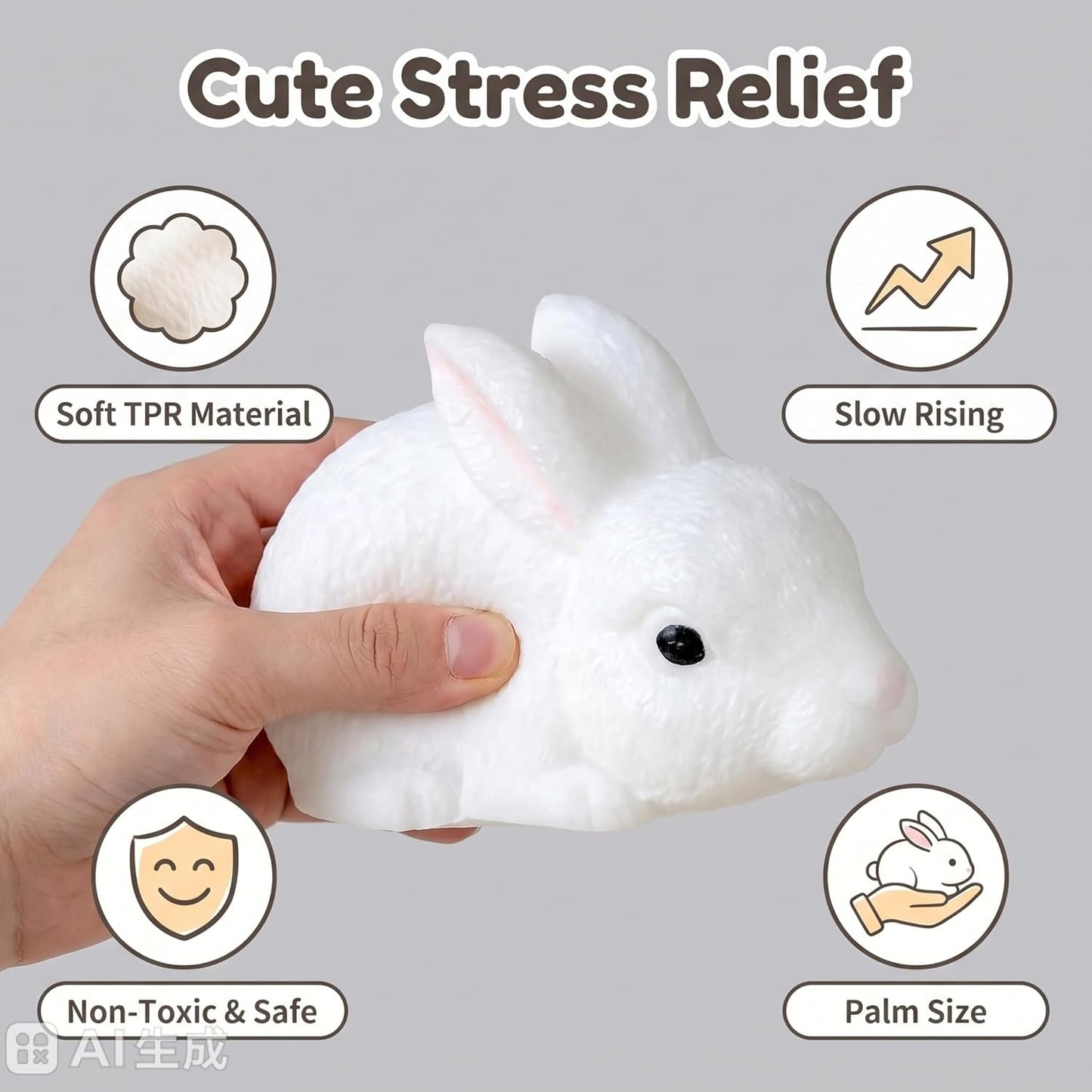 Cute Bunny Stress Relief Toy - Soft Silicone Rabbit Squeeze Toy, Portable Mini Animal Fidget Toy for Anxiety Relief, Sensory Toy for Adults Home Office Travel