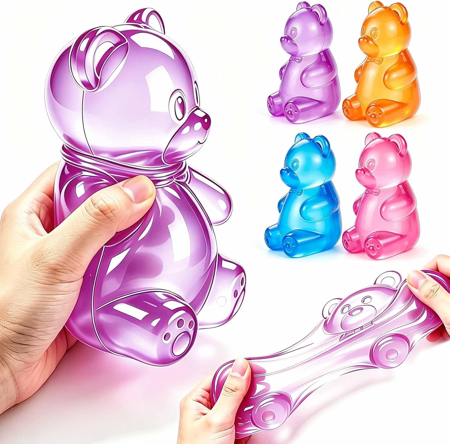 Gummy Bear Squishies Toys, Stress Bear Squeeze Toys (4 Pcs Pink) | Stress Balls Birthday Gifts Halloween Party Favors