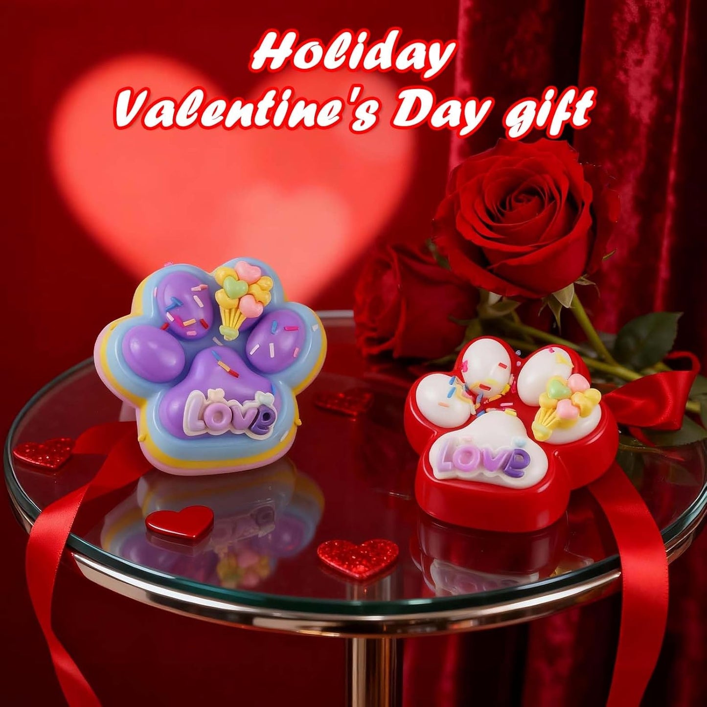 Gytera 2pcs Valentines Love Cat Paw Squishies Squeeze Toys, Fidget Sensory Toys for Kids with Autism Party Favors for Kids Valentines Day Gifts for Him Her