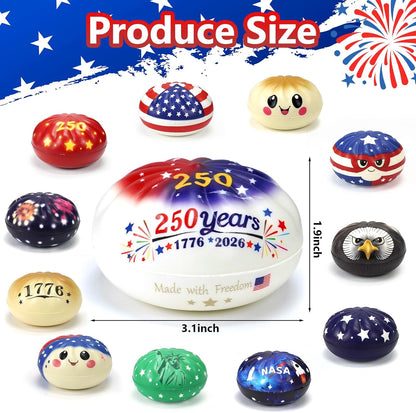 250th Anniversary USA Themed Dumpling Squishies Set, 12 Unique Commemorative Style Soft Stress Balls, Squeeze Fidget Toys, Anxiety Relief Squishies Dough Gifts for, Suitable for Ages 18 up