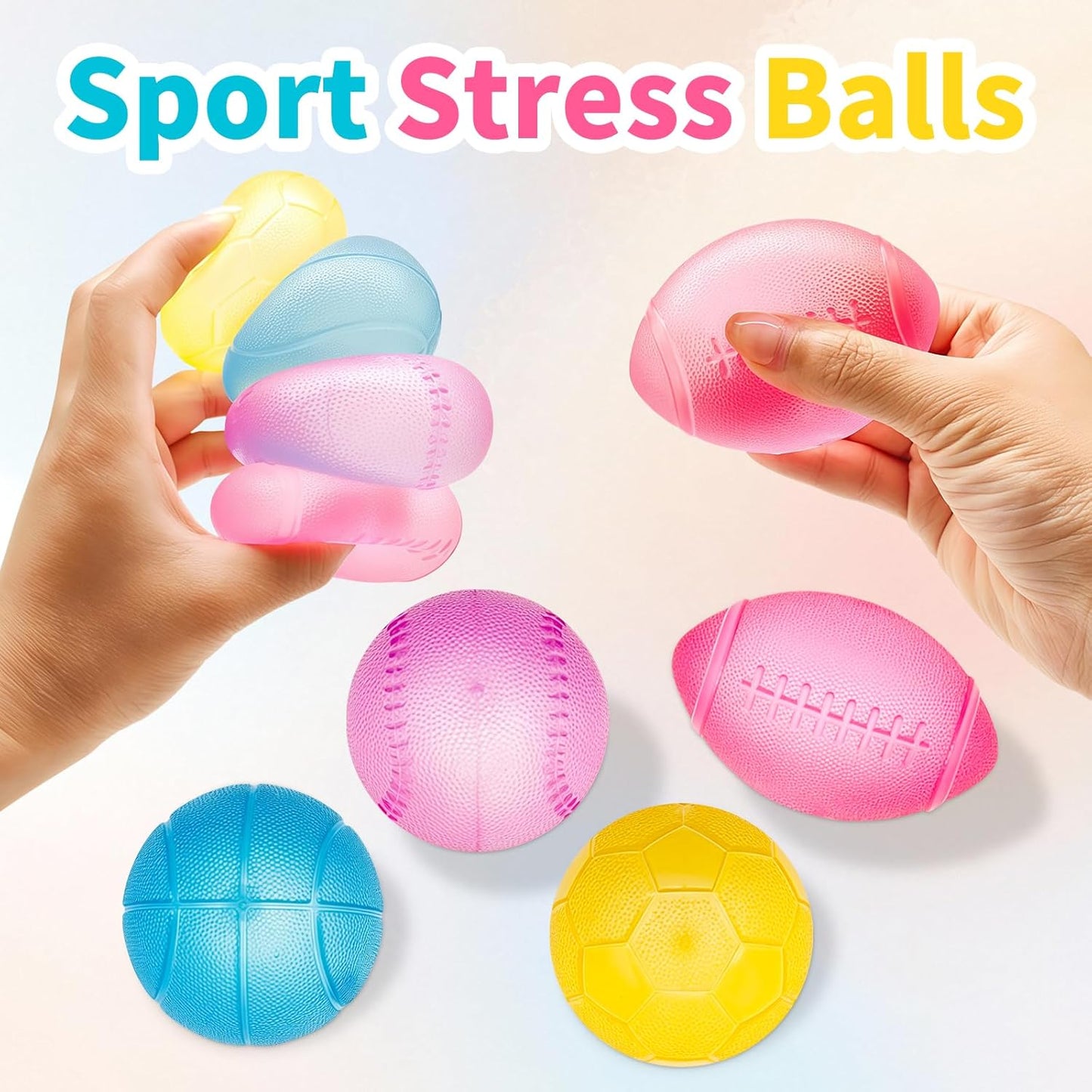 4 Pcs Stress Balls Fidget Toys, Sports Ball Stress Relief Toys, Football Basketball Baseball Rugby, Squeeze Balls for Party Favors, Stress Relief Toys for Adult