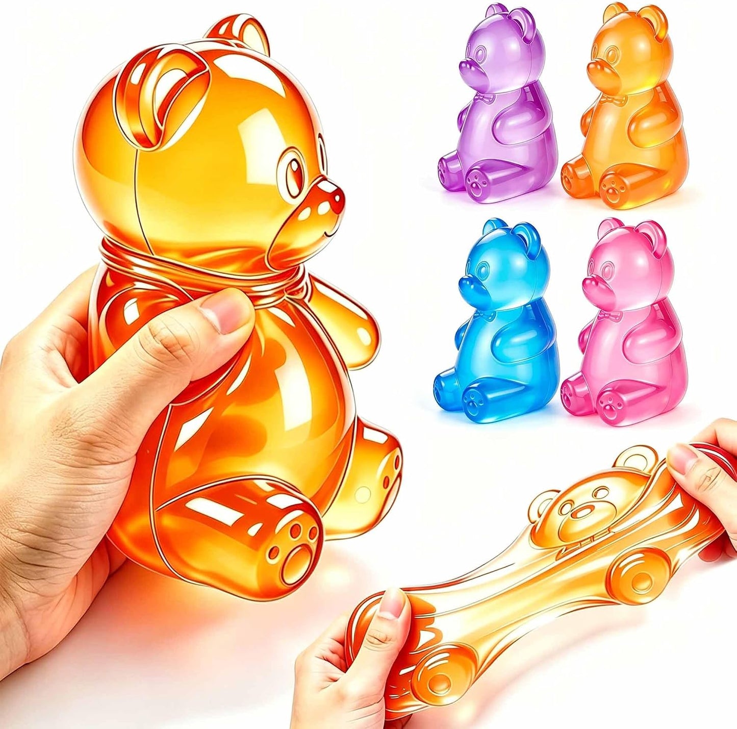 Gummy Bear Squishies Toys, Stress Bear Squeeze Toys (4 Pcs Pink) | Stress Balls Birthday Gifts Halloween Party Favors