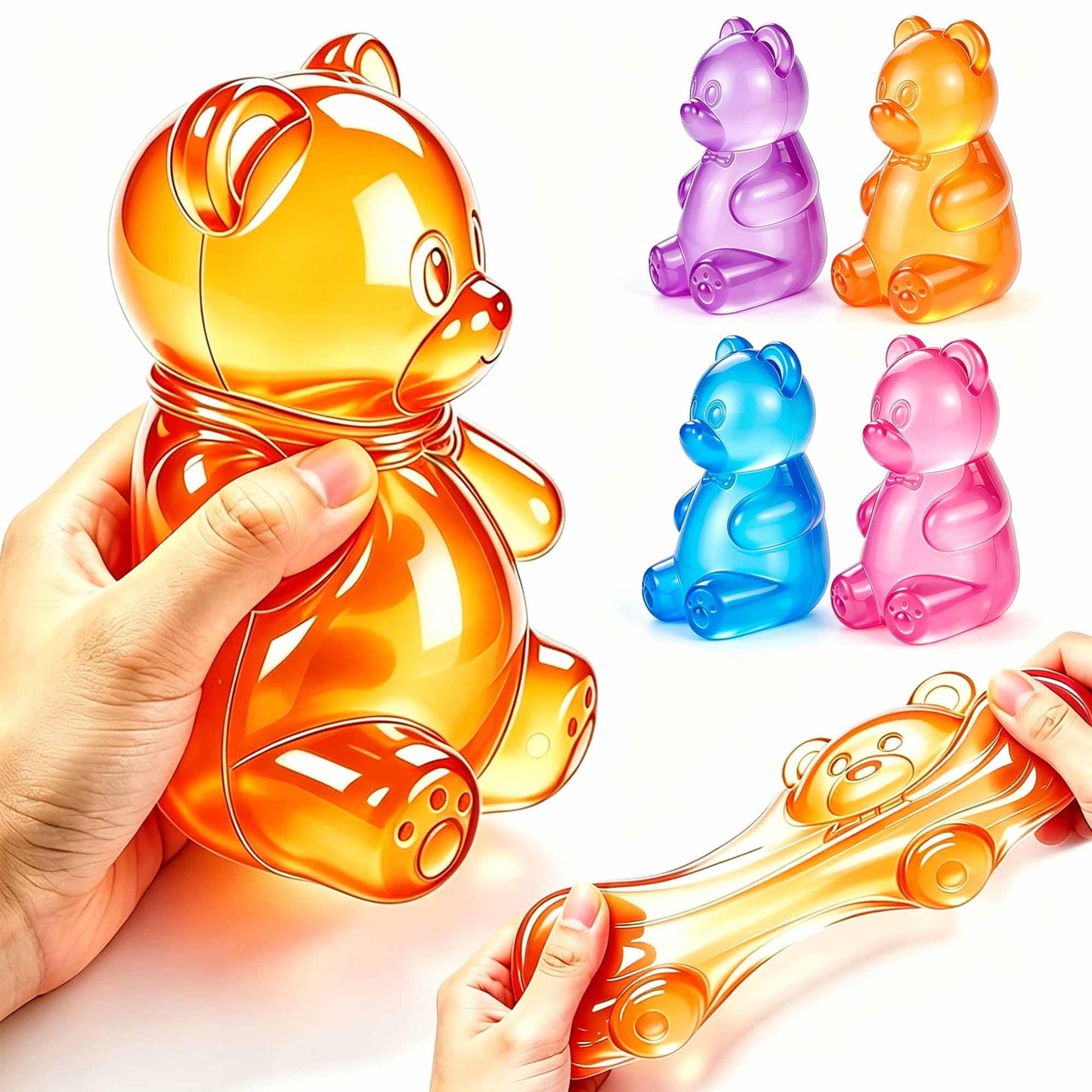 Gummy Bear Squishies Toys, Stress Bear Squeeze Toys (4 Pcs Pink) | Stress Balls Birthday Gifts Halloween Party Favors