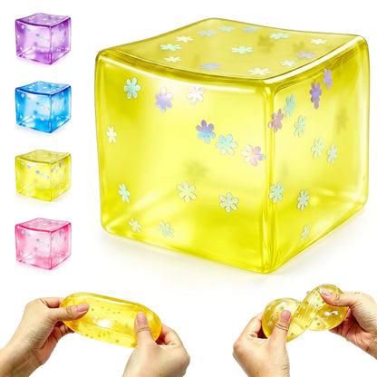 Ice Cube Squishy, Fidget Toy Stress Cube with Snowflakes, Slow Rise Sensory Toys, Squishy Cube for Kids Adults Party Favors Birthday Gift (Purple)