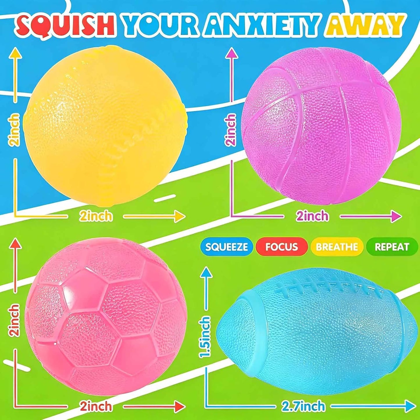 Stress Balls Fidget Toys for Adults - 4Pack Malt Sugar Squishies Fidget Toys, Slow Rise Gel Ball, Stretchy Squeeze Stress Relief Balls for Anxiety/Therapy/Classroom, Slow-Rise Sensory Toys Party Gifts