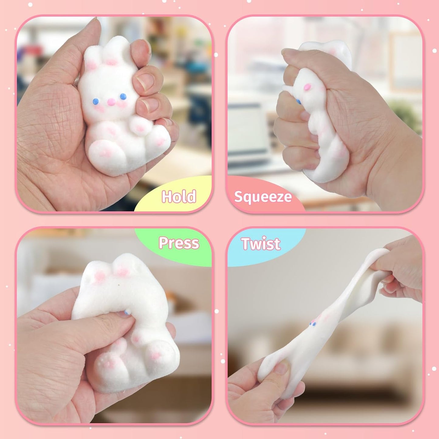 2 Packs Easter Bunny Squishies Fidget Toys, Ultra Soft Squeeze Toys Sticky Toys for Autism, Fidgets Valentines Day Gifts Easter Basket Stuffers